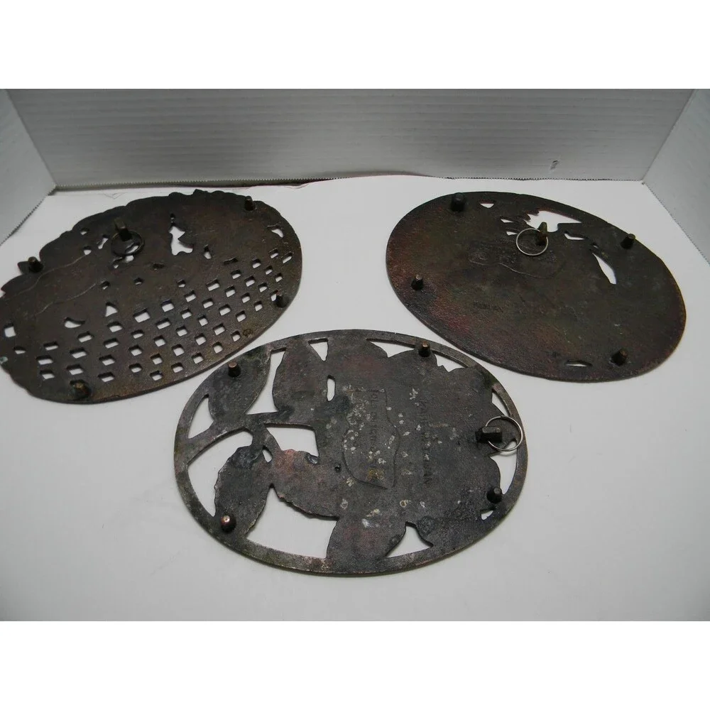 Vintage Old Dutch Design Set of 3 Trivet Wall Decor Copper over Cast Iron 1983